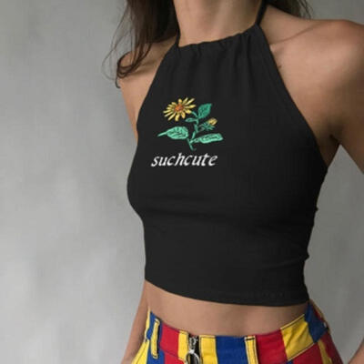

Fashion Women Sexy Bustier Floral Embroider Sleeveless Crop Tops Straps Tops