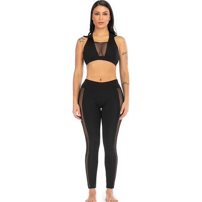 

2pcsset Sexy Women Sports Yoga Mesh Hollowed Sleeveless Hooded Tops Pants