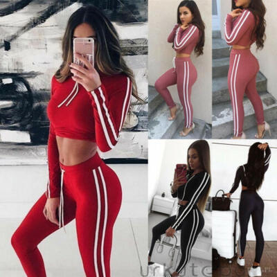 

2Pcs Women Tracksuit Hoodies Sweatshirt Pants Sets Sport Wear Jogging Sweat Suit