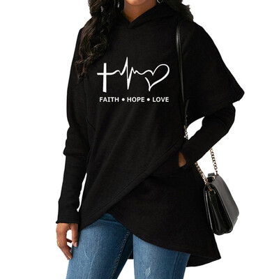 

Autumn Fashion Casual Women Irregular Electrocardiogram Printing Hooded Long sleeve Fleece Sweatshirt