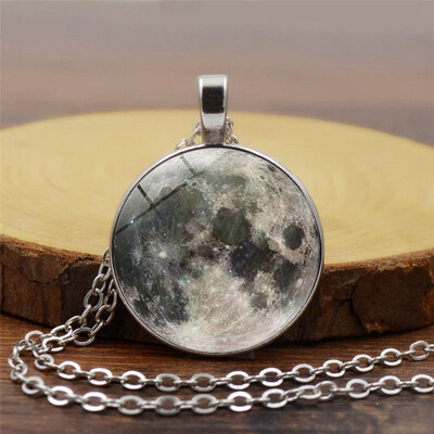 

Fashion Casual Unisex Galaxy Grey Moon Crystal Gemstone Chain Silver Necklace Accessories Girlfriend Gifts Party Favor