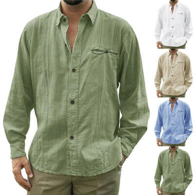 

Men Casual Dress T Shirt Button Front Long Sleeve Loose Shirts Tops Tee Blouse