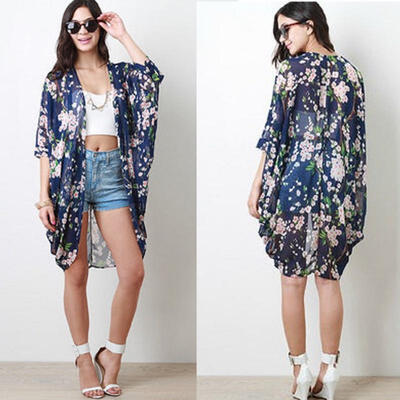 

Women Beach Cover Up Sun Shirt Kimono Cardigan Outwear Flower Top Blouse