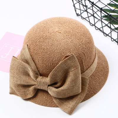 

Womens Hat in Summer Korean Garden Bow Hat UV Sun Hat Basin Hat Foldable Cotton Hemp Fisherman Hat