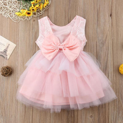 

Cute Baby Girl Lace Tulle Bowknot Dress Party Wedding Pageant Princess Dresses