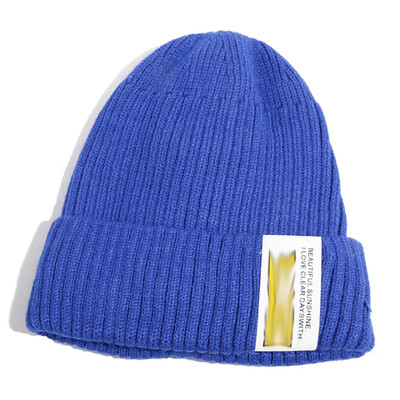 

Hat female autumnwinter letter patch knit hat Korean version of embroidered thermal head hat Korea ins tide wool hat men