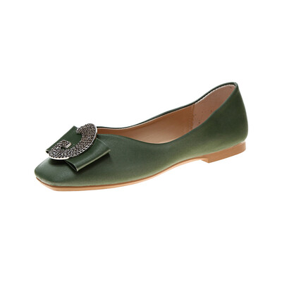 

Shallow single shoes spring&autumn Korean version buckle round head flat heel shoes soft soles comfortable water drill womens