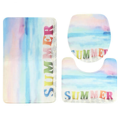 

Greensen 3pcsSet Beach Printing Shower Curtain Rug Lid Toilet Cover Mat Non-Slip Bath Mat Toilet Mat