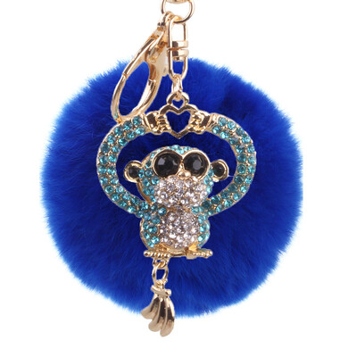 

Hair Ball Keychain Creative Diamond Love Heart Monkey Rex Rabbit Hair Ball Female Bag Pendant Pendant