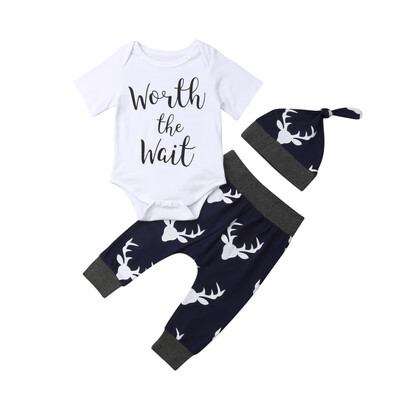 

Worth the wait Infant Baby Boy Romper TopsDeer Pants Leggings Outfits Clothes