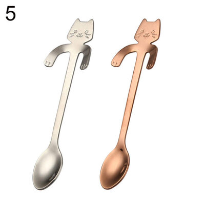 

2Pcs Stainless Steel Spoon Cartoon Cat Long Handle Lovely Dessert Soup Flatware