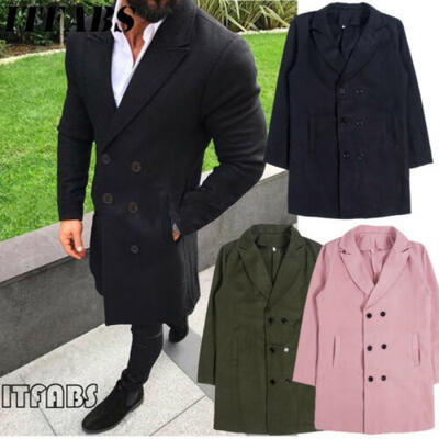

Fashion Mens Trench Coat Warm Thicken Jacket Woolen Peacoat Long Overcoat Tops