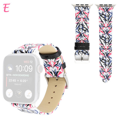 

〖Follure〗Leather Floral Pattern Printed Replaceable Band For Apple Watch 4321 4244mm