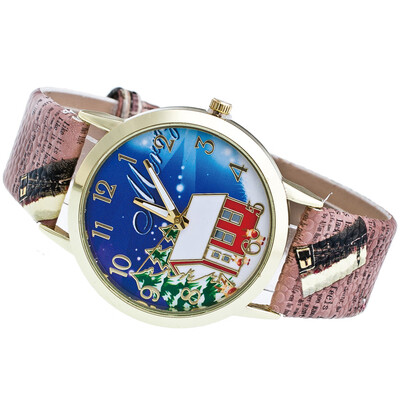 

Snow House Decoration Navidad 2018 Envio Gratis New Christmas Ornaments Pattern Leather Band Analog Quartz Vogue Watches Xmas