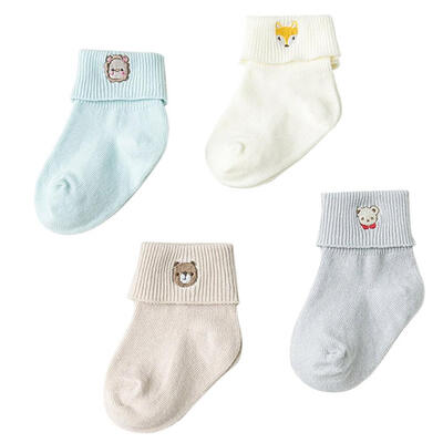 

4 Pairs Summer Turnup Cartoon Animal Embroidery Socks Boys Kids Foot Wear
