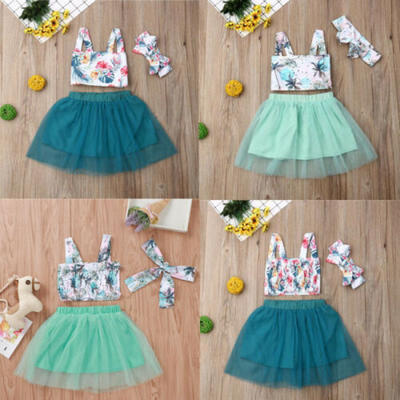 

Newborn Kids Baby Girls Outfits Clothes Floral T-shirt Crop TopsTulle Skirt Set