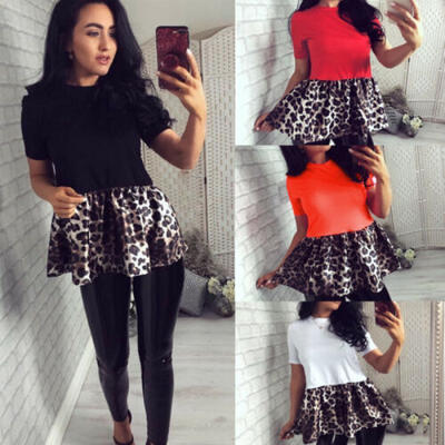 

Summer Womens Casual Tops Blouse Short Sleeve Leopard Print T-Shirt Ladies NEW
