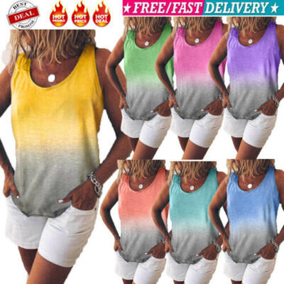 

Women Rainbow gradient Vest Sleeveless Camisole Casual Tank Tops Blouse T-Shirt