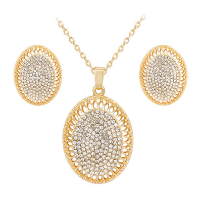 

Gold Plate Necklace Earring Fashion Geometric Shape Wedding Jewelry Set