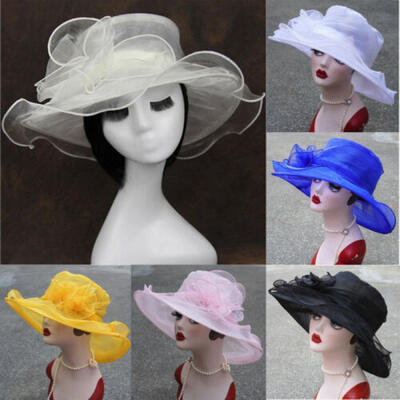 

Women New Kentucky Derby Wide Brim Wedding Church Occasional Organza Sun Hat UK