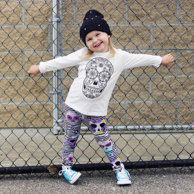 

Toddler Baby Boys Girls Skull Striped Top Blouse Pants Halloween Outfits Set