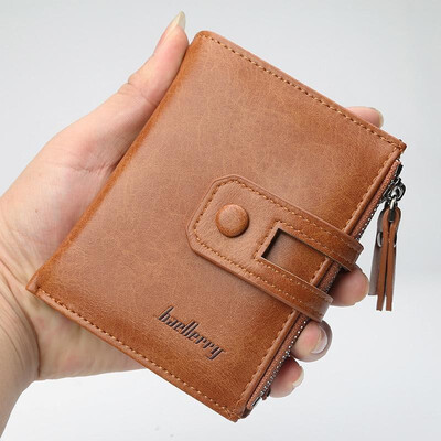 

Men Short Wallet PU Leather Zipper Card Holder Interior Pocket Multifunctional Solid Color Fashion Purse