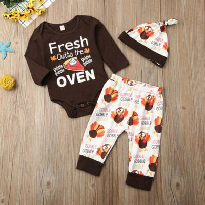 

Infant Baby Boy Girl Thanksgiving Cartoon Romper Top Trousers Hat Winter Clothes