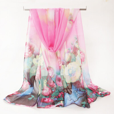 

Gobestart Fashion Women Flower Print Long Soft Wrap Scarf Simulation Silk Shawl Scarves
