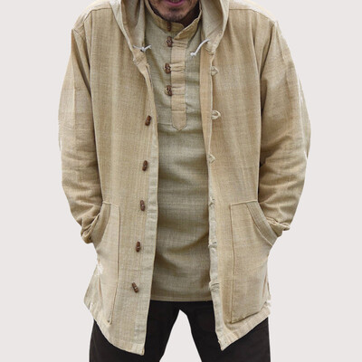 

Mens Solid Plus Size Hooded Coats Casual Autumn Winter Long Sleeve Loose Jackets