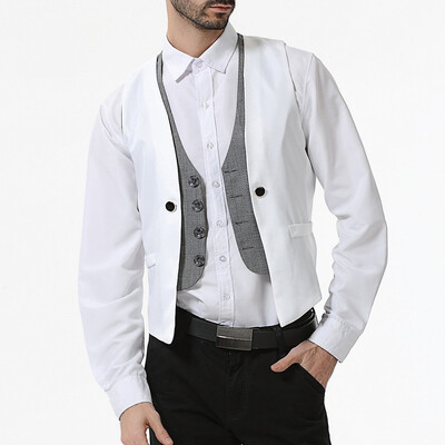

Toponeto Mens New Style Business Pure V-Neck Vest Fashion Grooms Formal Vest
