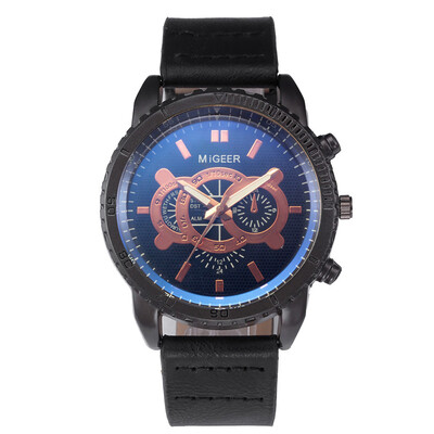 

Gobestart High-End New Geneva Mens Leather Strap Stainless Steel Quartz Analog Watch