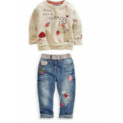 

2PCS Kid Baby Girls Clothing Top Sweater Jean Trousers suit Sets Outfit