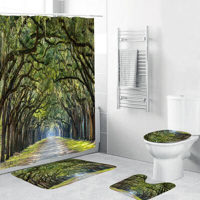 

〖Follure〗4PCS Non Slip Toilet Polyester Cover Mat Set Bathroom Shower Curtain