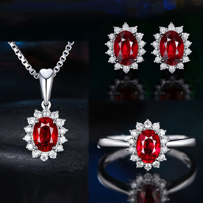 

4pcsset Luxury Sapphire Princess Crown Necklace Set