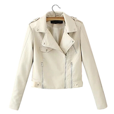 

Toponeto Womens Casual Solid Color Lapel Zipper Long Sleeve Leather Jacket Coat