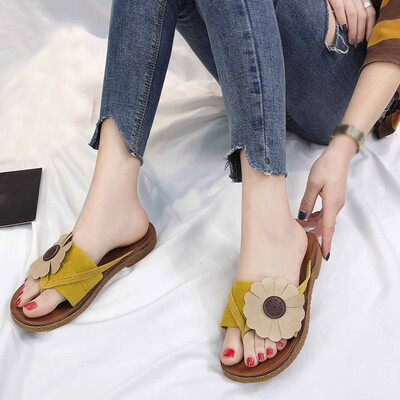 

Rose Fashion Women Summer Roman Flowers Slippers Round Toe Flat Retro Beach Slippers