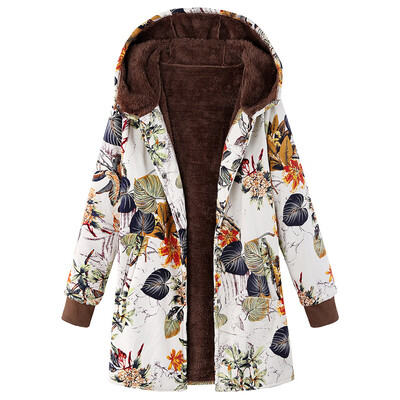 

Womens Winter Thick Outwear Floral Ethinic Lined Hooded Warm Pockets Coat -3XL