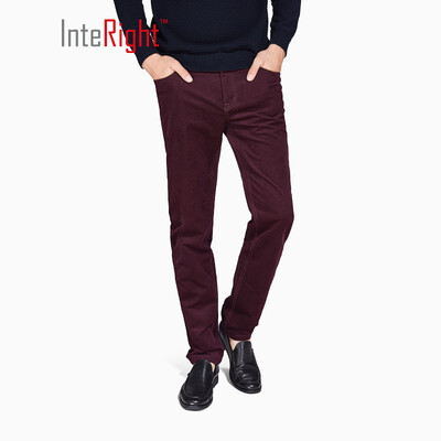 

INTERIGHT Mens Corduroy Slim Straight Casual Pants Dark Green 30 yards