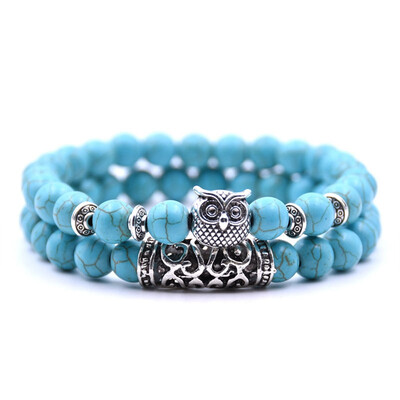 

Natural Stone Owl Bracelets Bangles Charm Bracelet Set For Women Men Bracelet Jewelry