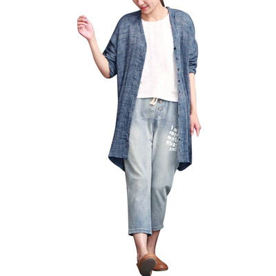 

Toponeto Women Bohemian Coat Casual Solid Shirt Long Sleeve Top Cotton Linen Blouse