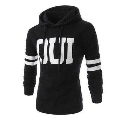 

Letters Print Hooded Sweatshirt For Men Fashion Casual Slim Fit Pullover Hoodie With Pockets