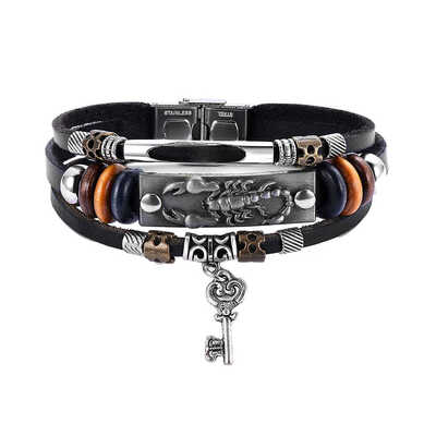 

Women Men Vintage Woven bracelet Scorpion Pattern Key Fitting Wristband Multilayer Bangle Wrist Decorations