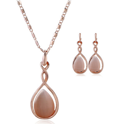 

Fashion Elegant Waterdrop Opal Necklace Earring Set Creative Simple Women Luxury Metal Jewelry Sets Accessories Gifts