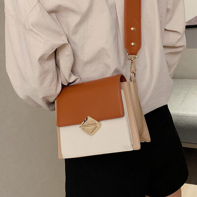

Fashion hit color small square bag simple wide shoulder strap Messenger bag female bag new 2019ins super fire broadband small square bag