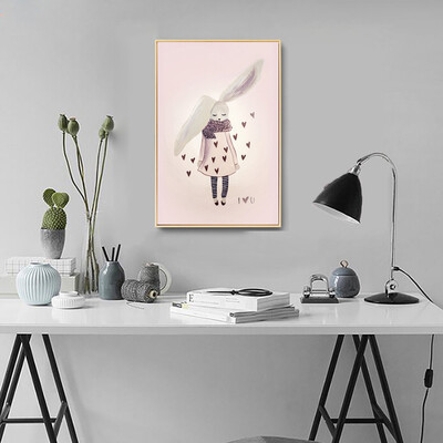 

Gobestart Nordic Watercolor Rabbit Childrens Room Decorative Painting Frameless Core