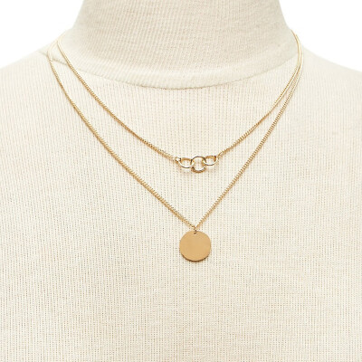 

Cross-border exclusive jewelry three-ring ring multi-layer clavicle chain copper round sequins pendant collar necklace