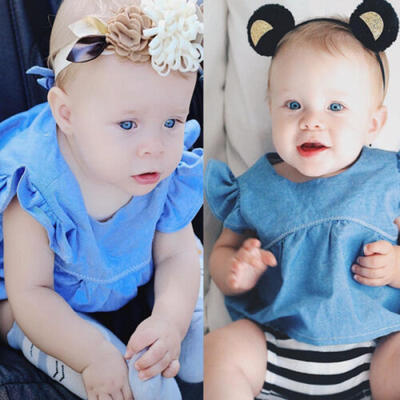 

Newborn Baby Boys Girls Cowboy Shirt Tops Striped Pants Clothes Outfits 0-24M