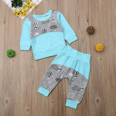 

Baby Boys Girl Outfit Clothes Hot Balloon Hooded Tee Shirt Cotton Pants Outfit Set