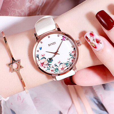 

Women Leather band watches Waterproof Ladies Wrist Watch Quartz Flower Rose Gold For Clock Female relogio feminino montre femme