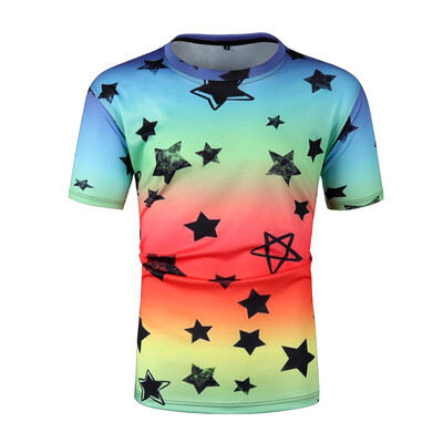 

Toponeto Mens Round Neck Slim Casual 3D Print Colorful Sport Short Shirts Blouse Tops